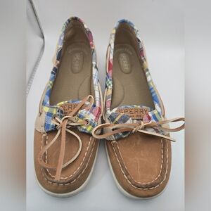 Sperry Top-Sider Women’s Plaid Boat Shoes Brown Leather Size 8.5 Comfort Foam